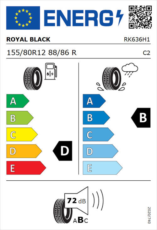 Tyre Label for Royal Black Commercial 155/80R12 88/86R